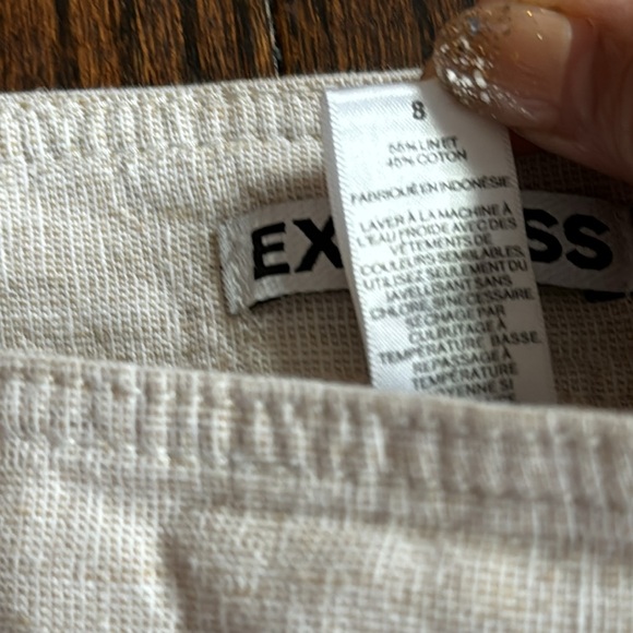 Y2K Express Micro Sailor Buttons Cream Linen Shorts Womens Size 8 Breathable - Picture 10 of 12